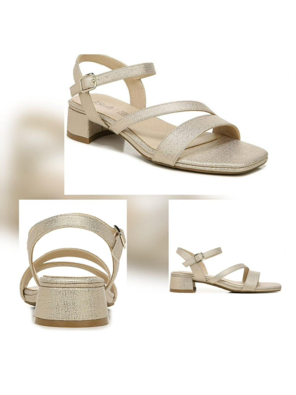 LifeStride Julep Strappy Block Heel Sandals Sz 7 M - Light Gold - Platinum - Picture 2 of 15